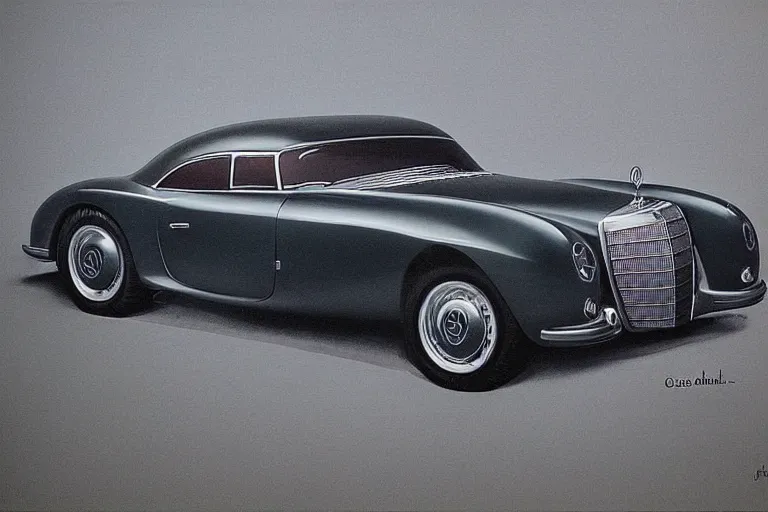 Image similar to intricate, 3 d, 1 9 5 5 mercedes, style by caspar david friedrich and wayne barlowe and ted nasmith.