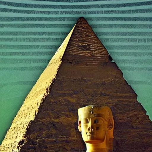 Image similar to a pharaoh with the face of donald trump and a maga hat, majestic, powerful, pyramids, anunaki, hieroglyphs, lush, rainforest, river, green, river god, wilbur smith, gold, trump tower