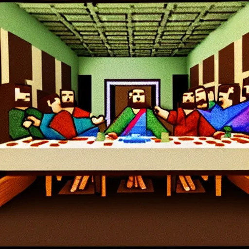 Image similar to the last supper, minecraft