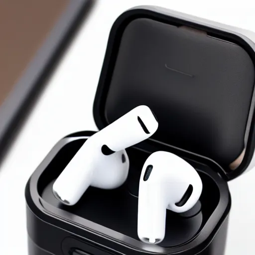 Image similar to black airpods pro case with marshmallow design on the case, studio, product photo