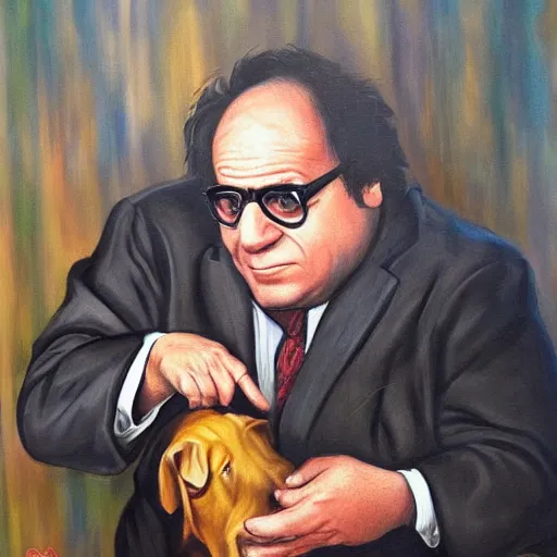 Image similar to danny devito as a hound dog detective, beautiful oil painting