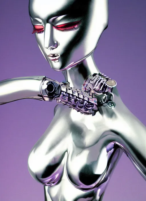 Image similar to airbrush svelte chrome robot being kawaii in the style of sorayama