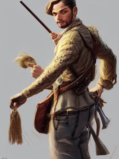 Prompt: a handsome lad, holding a adorned cane. walking in a rural area. intricate, elegant, highly detailed, digital painting, artstation, concept art, sharp focus, illustration, by justin gerard and artgerm, 8 k