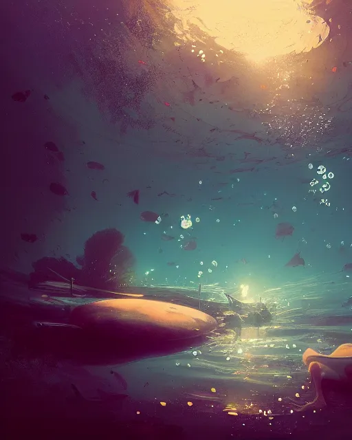 Prompt: emma stone, underwater bubbly scenery, radiant light, ismail inceoglu