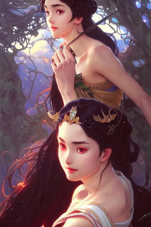 Image similar to rei hino as a princess, fantasy, intricate, elegant, highly detailed, digital painting, artstation, concept art, matte, sharp focus, illustration, art by artgerm and greg rutkowski and alphonse mucha