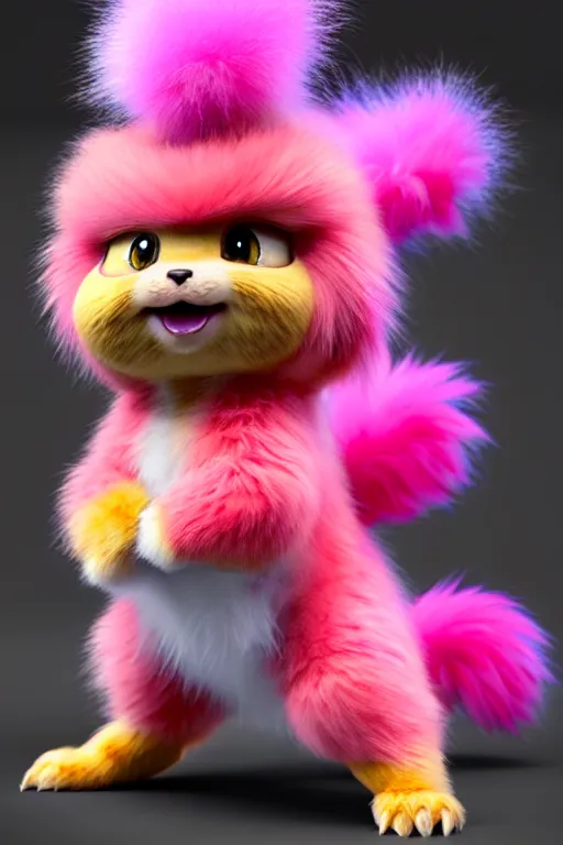 Image similar to high quality 3 d render hyperrealist very cute multicolor stripped fluffy! phoenix chimera hybrid highly detailed, vray smooth, in the style of detective pikachu, hannah yata charlie immer, dramatic pink light, low angle, uhd 8 k, sharp focus