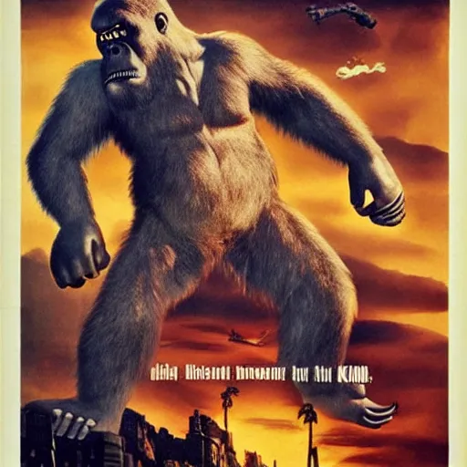 Image similar to poster for king kong movie, dramatic lights, scary