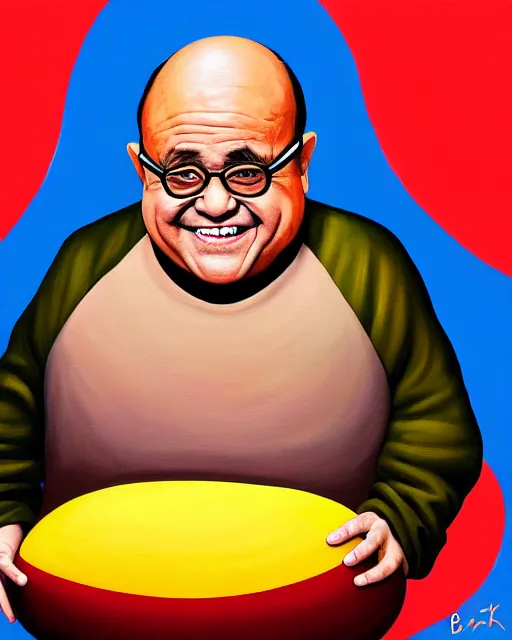 Image similar to painting portrait of danny devito as an egg, cartoon, warm lighting, danny devito has an egg body, movie poster, illustration by bartek fedyczak, erak note, tooth wu, neil richards, kan liu, siwoo kim, jisu choe, trending on art station