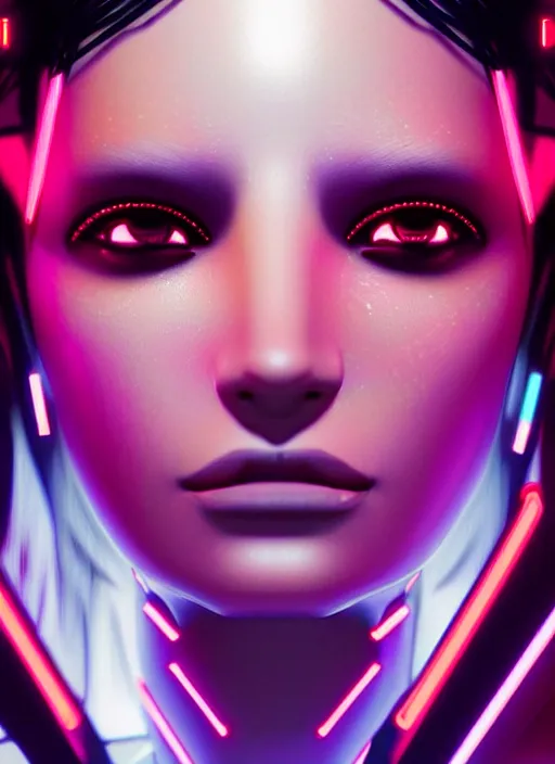 Image similar to photorealistic portrait of latino female humanoid, cyber neon lights, highly detailed, cyberpunk high fashion, elegant, crispy quality, trending in artstation, trending in pinterest, glamor pose, no signature, no watermark, cinematic, octane render, art by artgerm, art by greg rutkowski, art by pascal blanche