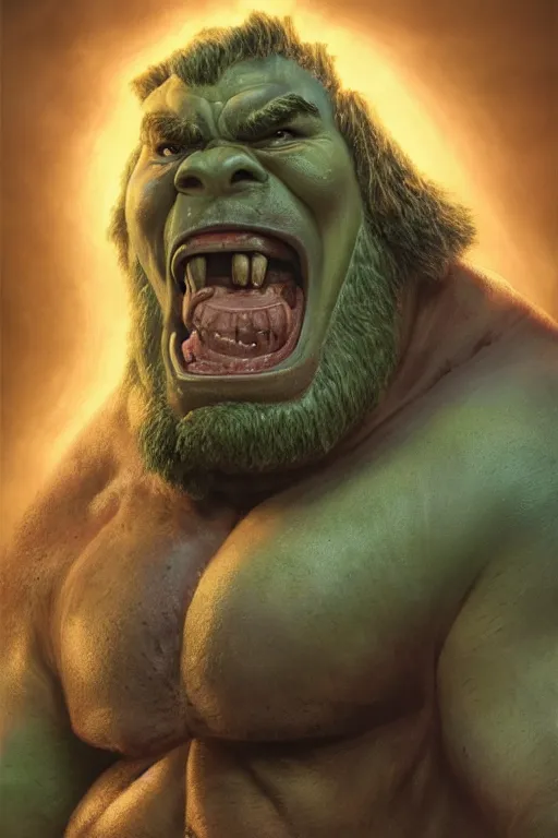 Image similar to upper body portrait of a heavily armoured hulking herculean chiseled john candy as a fantasy barbarian pirate orc ork, sunrays, cinematic lighting, photorealistic, octane render, 8 k, depth of field, 3 d, art by artgerm and greg rutkowski and alphonse mucha and uang guangjian and gil elvgren and sachin ten