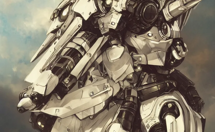 Image similar to mechanized valkyrie, anime style, konami mecha, vintage clothing, spread wings, short hair, hair down, symmetrical facial features, from arknights, hyper realistic, 4 k, rule of thirds, extreme detail, detailed drawing, trending artstation, hd, d & d, realistic lighting, by alphonse mucha, greg rutkowski