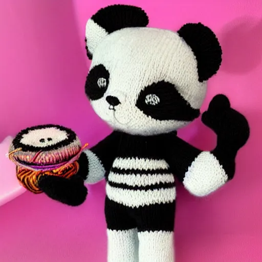 Prompt: knit candypunk panda, high - quality, character design : : 2 beautiful lighting, magicpunk, dollpunk, 1 6 k, oled