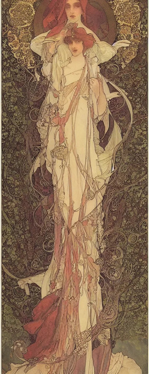 Image similar to the empress, tarot, beautiful border, by alfons maria mucha, highly detailded