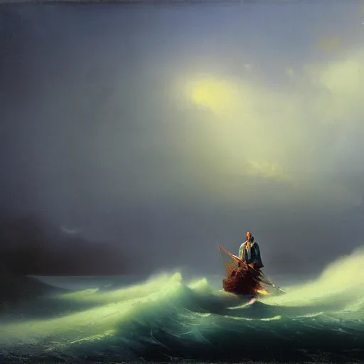 Prompt: man faces nihlism, stylized, Ivan Aivazovsky