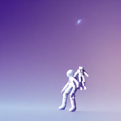 Image similar to an astronaut standing on the ground and a small trippy aggressive centaur standing on that poor human being standing on all fours astronaut raising his arms up, really trying to ride it, the horse is on his shoulders and grabbing them, minimalist style, 3 d render, isometry