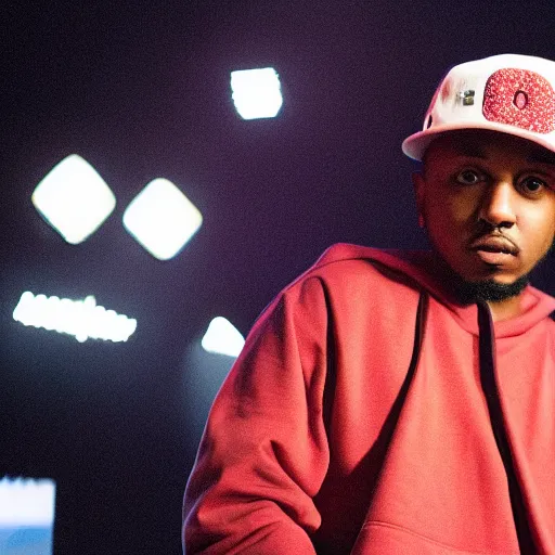 Prompt: kendrick lamar wearing mario hat, studio lighting