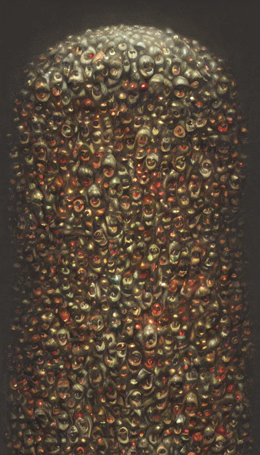 Prompt: a storm vortex made of many demonic eyes and teeth, by dan witz