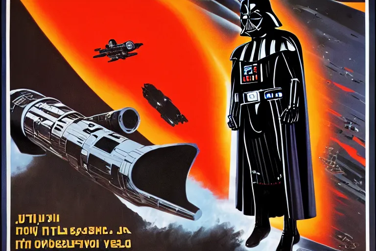 Image similar to Darth vader in soviet space propaganda poster, high detailed, 8k, hd