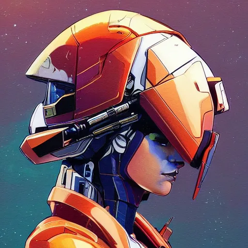 Image similar to a portrait of a stunning beautiful elite jessica jones gundam pilot, with an intricate, detailed, urban inspired hiphop afro futuristic helmet, vector behance hd jesper ejsing, rhads, makoto shinkai, lois van baarle, ilya kuvshinov, rossdraws, hd, 3 2 k, ilya kuvshinov, gustav klimt