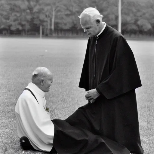 Image similar to John Paul II kneeling on a black person's neck