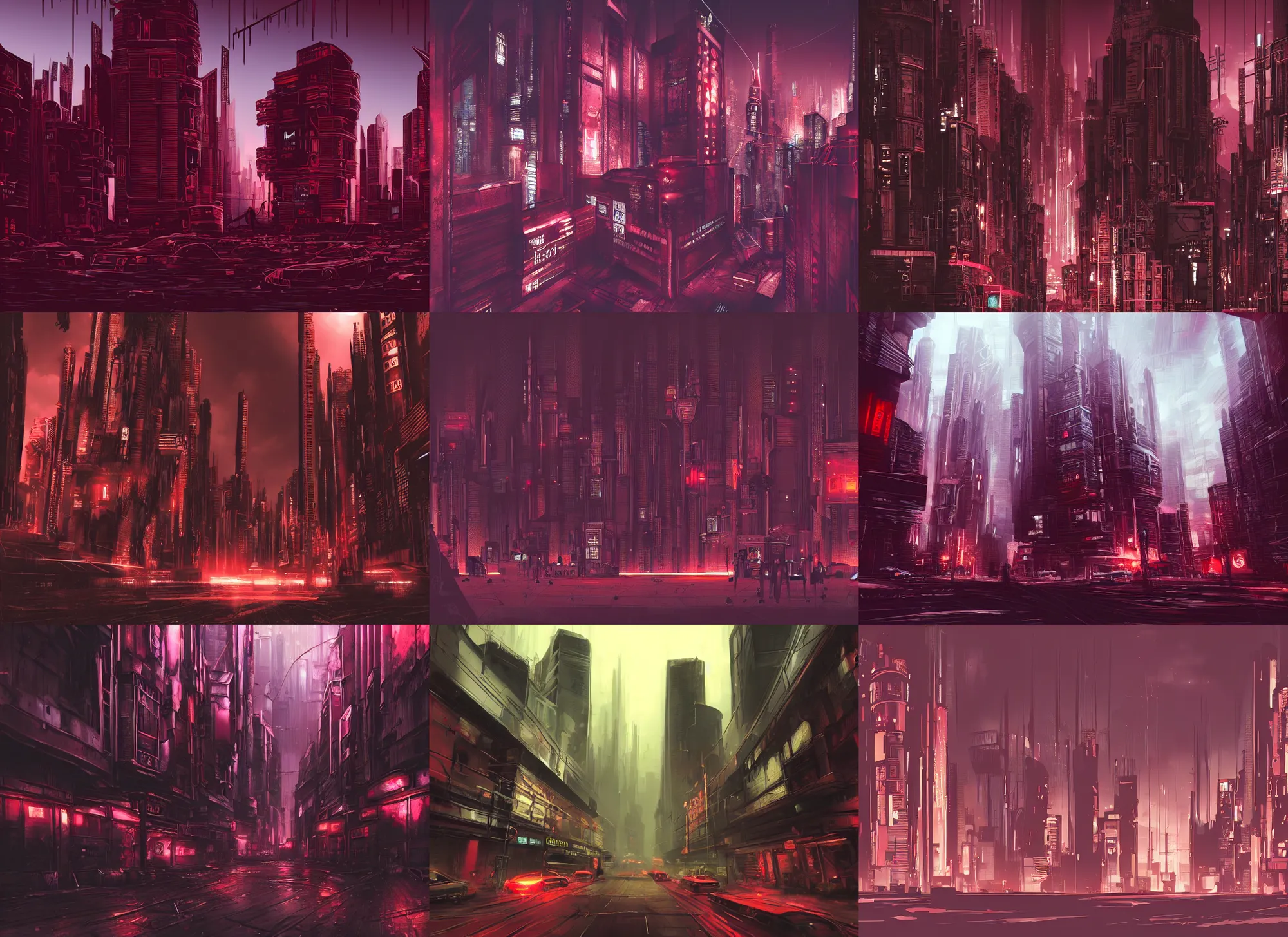 Prompt: dark reddish cyberpunk city