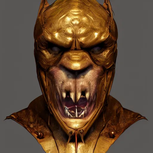 Image similar to a realistic vampire bat steel mask, epic scale, character concept art, face symmetry, intricate accurate details, artstation trending, octane render, cinematic color grading, soft light, rule of thirds, golden ratio, like a professional model, cinematic, 8 k, clear.