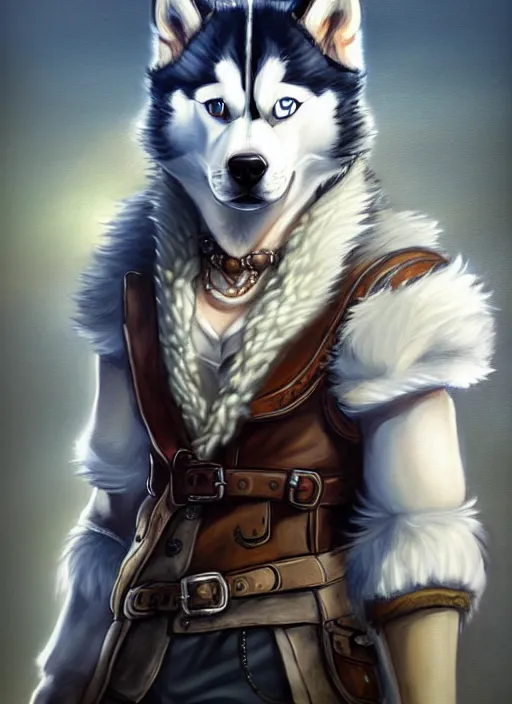 Image similar to a portrait of husky wearing a white vest, an ultrafine detailed painting, detailed painting, boris valejo. octopath traveler