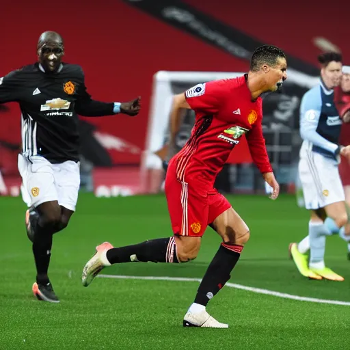 Image similar to ronaldo scared running away from manchester united