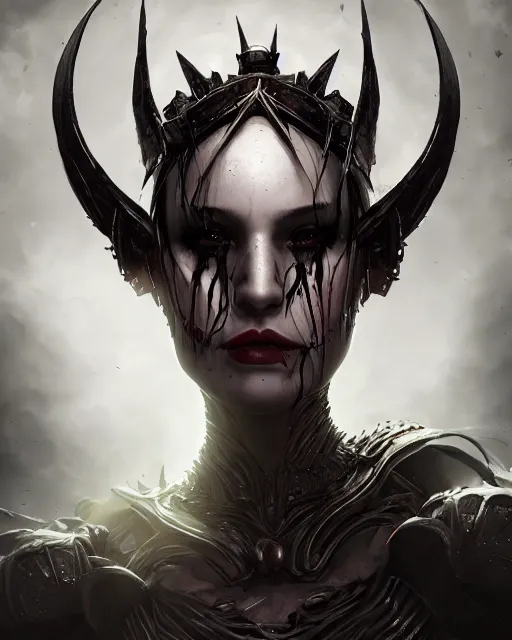 Prompt: headshot portrait of nightmare queen inspired by heresy and occult, detailed, textured, realistic, unreal engine, cgsociety, cinematic lighting, concept art