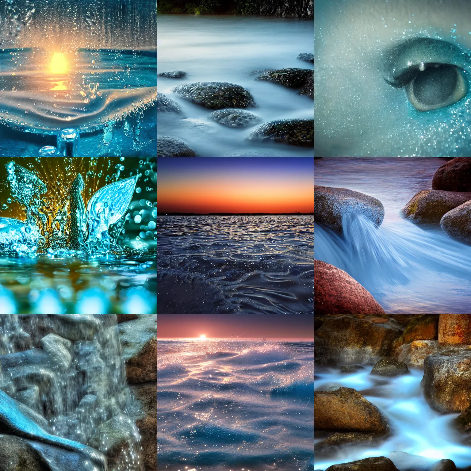 Prompt: closeup fantasy with water magic, at gentle dawn blue light, lowbrow