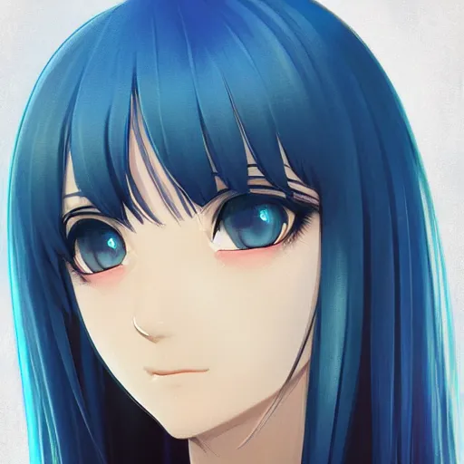 Image similar to profile shot of rimuru tempest, sky blue, straight hair, long bangs, | amber colored eyes | wearing a black jacket with white stripes, high collar, highly detailed, unreal engine 5, digital painting, cinematic, wlop | artgerm, pixiv, yoshitaka amano, greg rutkowski, ilya kuvshinov, andy warhol