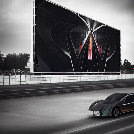 Image similar to sci-fi cars : wall near structure on : the coronation of napoleon painting : and digital billboard in the middle, in style of zaha hadid, suprematism composition, unreal engine 5, keyshot, octane, artstation trending, ultra high detail, ultra photo realistic, 8k, 16k, in plastic, dark, tilt shift,