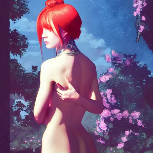 Image similar to feminine nicolas cage in seductive clothing by ross tran, walking in a castle painted by sana takeda, rtx reflections, very high intricate details, painting by van gogh, digital anime art, medium shot, mid - shot, composition by ilya kuvshinov, lighting by greg rutkowski