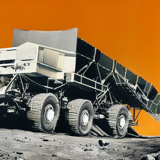 Prompt: a mining dump truck on the moon