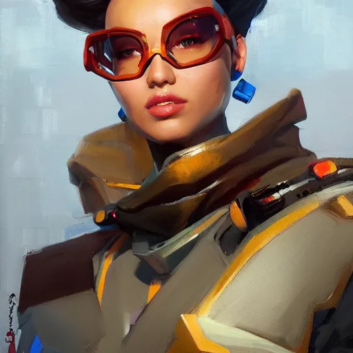 Image similar to greg manchess portrait painting of kay - tu k - 2 s 0 as overwatch character, medium shot, asymmetrical, profile picture, organic painting, sunny day, matte painting, bold shapes, hard edges, street art, trending on artstation, by huang guangjian and gil elvgren and sachin teng