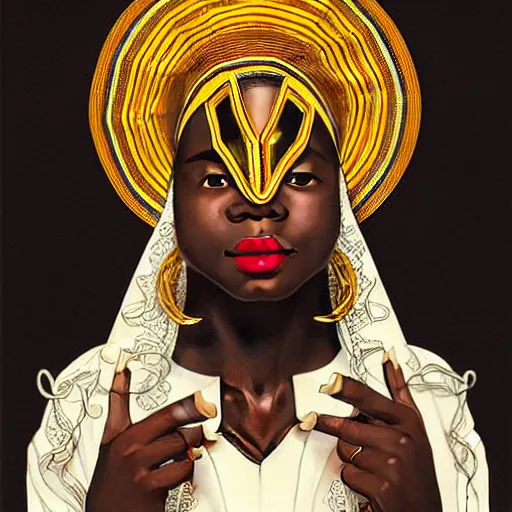 Image similar to eyo festival in heaven, nigerian, masquerade, eyo festival, yoruba illustration, medium shot, intricate, elegant, highly detailed, digital art, ffffound, art by jc leyendecker and sachin teng