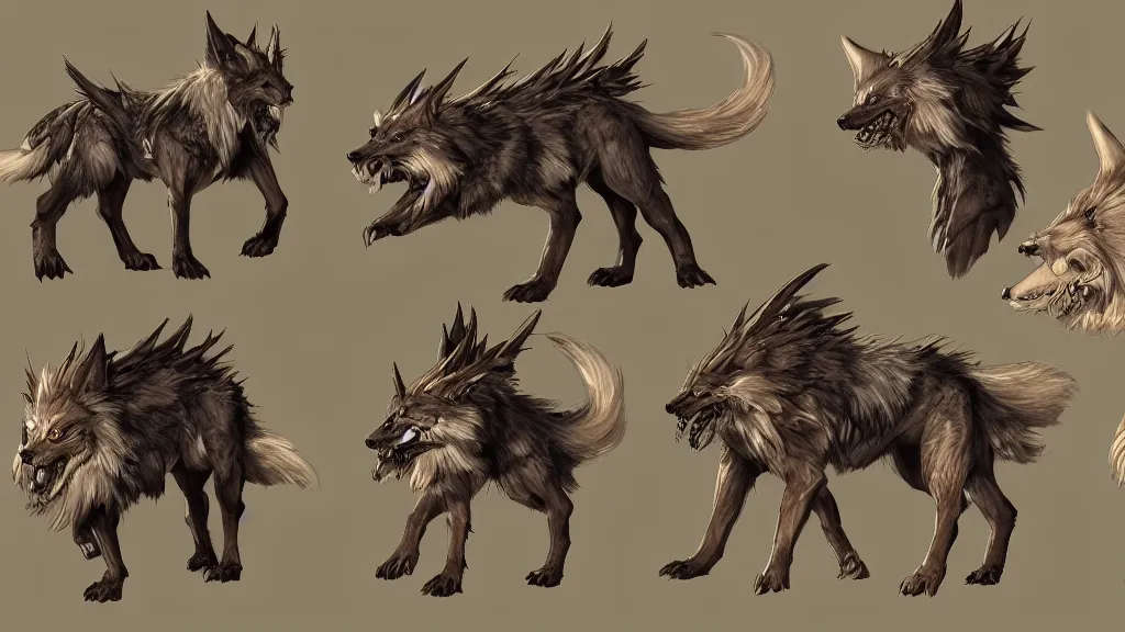 Prompt: a fantasy worg character mount design sheet, trending on artstation