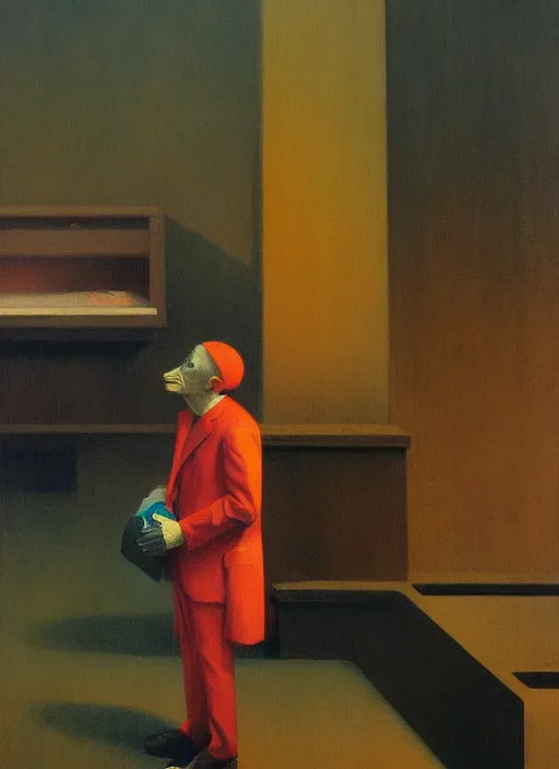 Image similar to clown at a funeral by Edward Hopper and James Gilleard, Zdzislaw Beksinski highly detailed