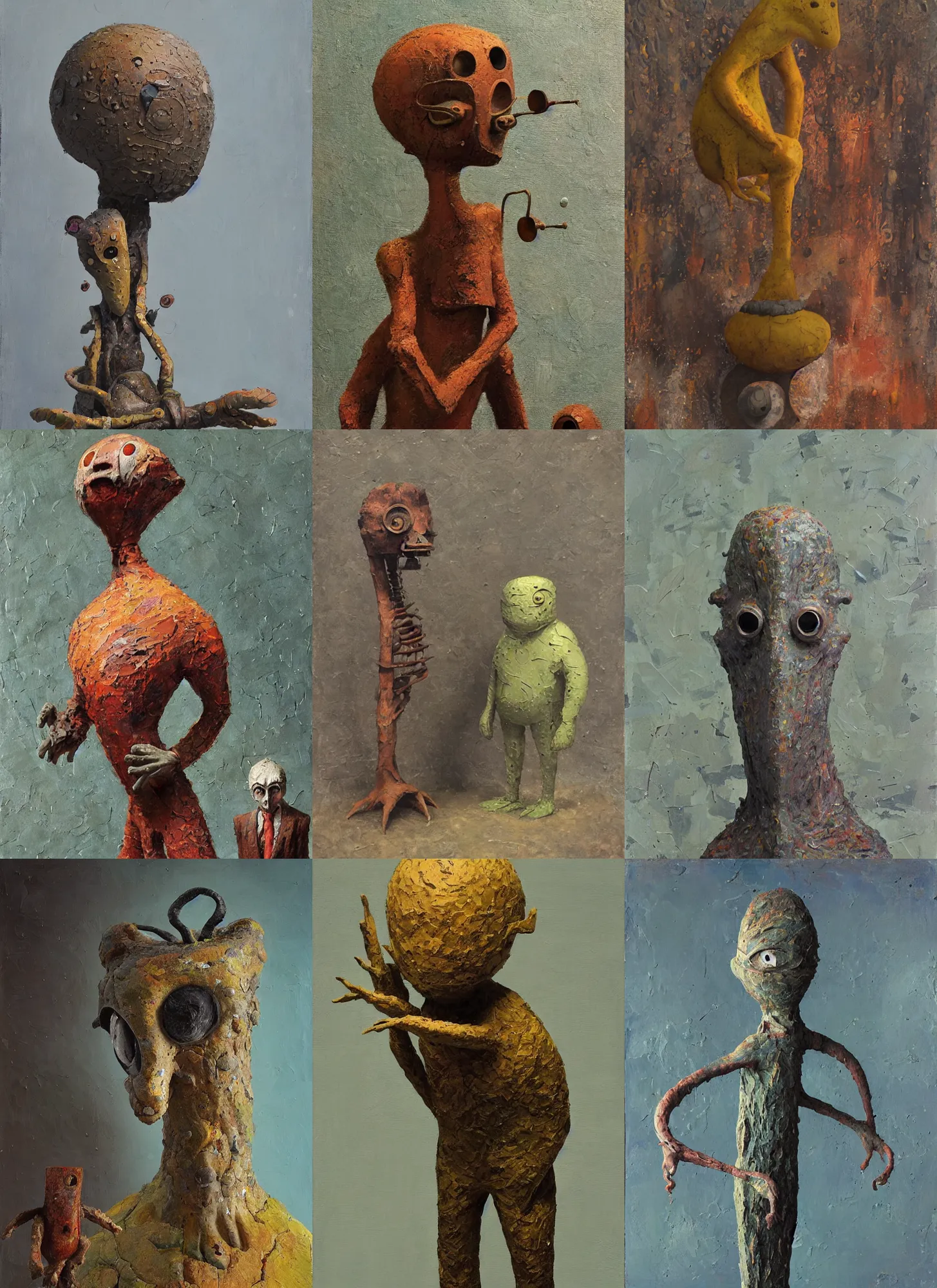 Image similar to an impasto painting by shaun tan and dan mcpharlin of a forgotten creature sculpture by the caretaker and ivan seal,