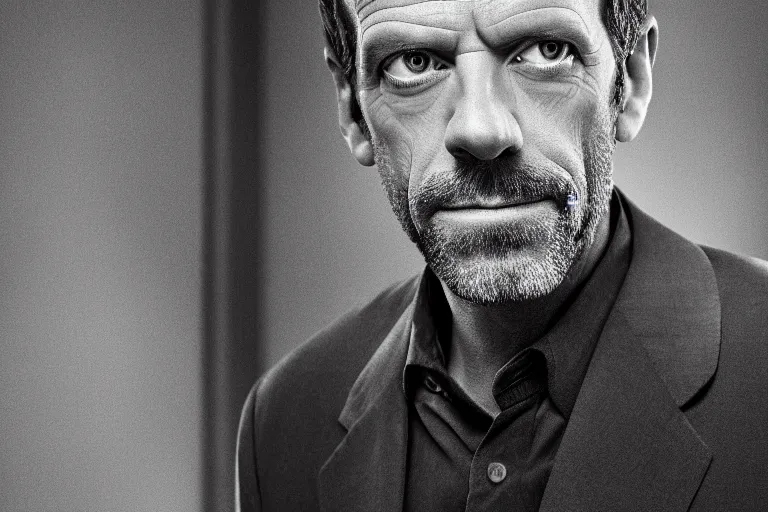 Image similar to a portrait photograph of Dr. Gregory House from TV series House, high resolution image taken with a DSLR camera