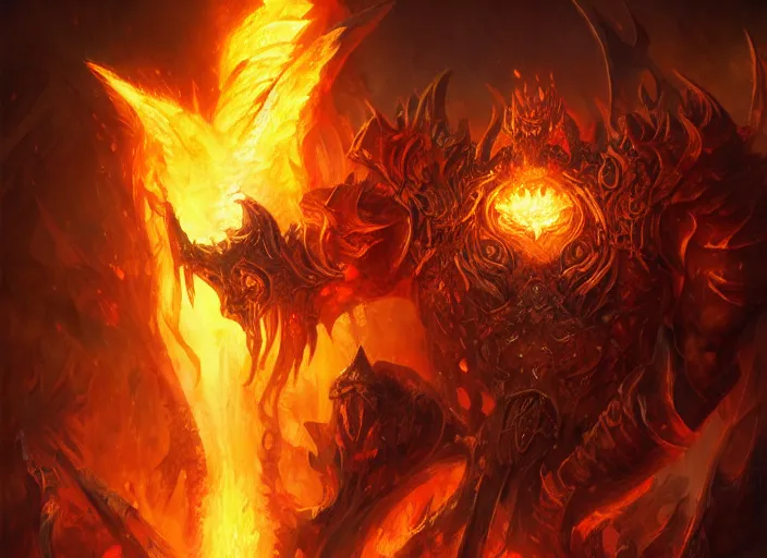 Prompt: artwork of ragnaros from world of warcraft by denning guy, amano yoshitaka, berkey john, bowater charlie, greg rutkowski