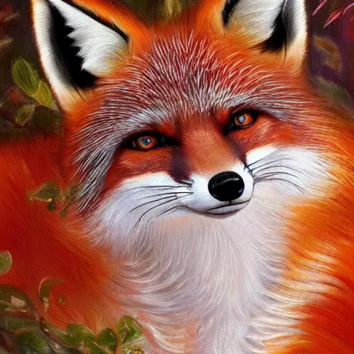 Prompt: portrait of a fox wearing a tiara wreath flowers, fantasy art, trending on artstation deviantart, beautiful art, highly detailed