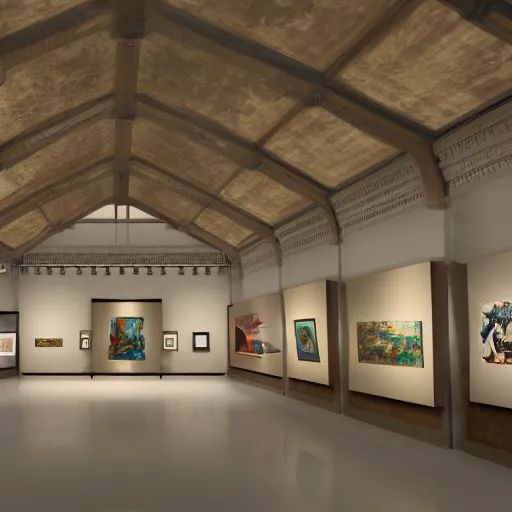 Prompt: A large museum hall contains many artworks,unreal engine 5