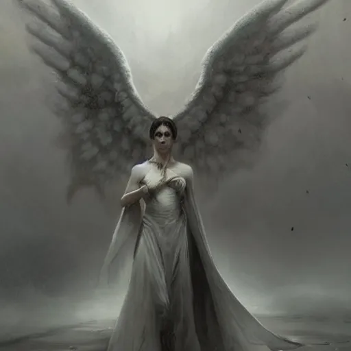 Prompt: in the drakest place in the world, a world of horror, films of all time, and a stunning white gothic angel, is the experience of all, members of your family who, and reward players for their success, concept art, artwork by greg rutkowski, trending