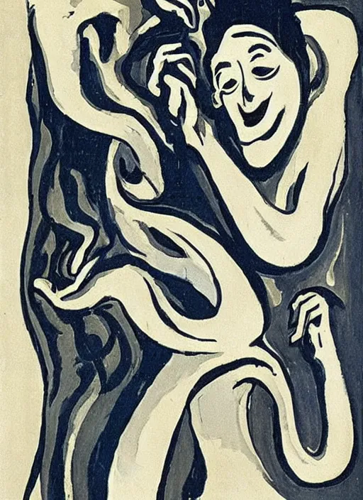 Image similar to a boa constrictor trying to get the last bit of toothpaste out of the tube, ernst ludwig kirchner