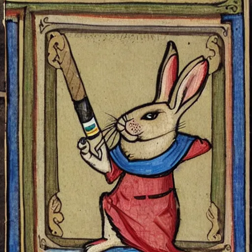Prompt: rabbit smoking weed medieval illuminated manuscript