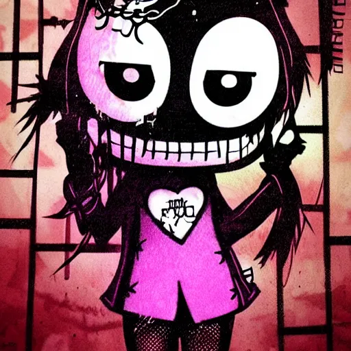 Image similar to punk happy tree friends character, profile picture, grunge fashion, reflection, cute artwork, inspired by made in abyss, gothic style