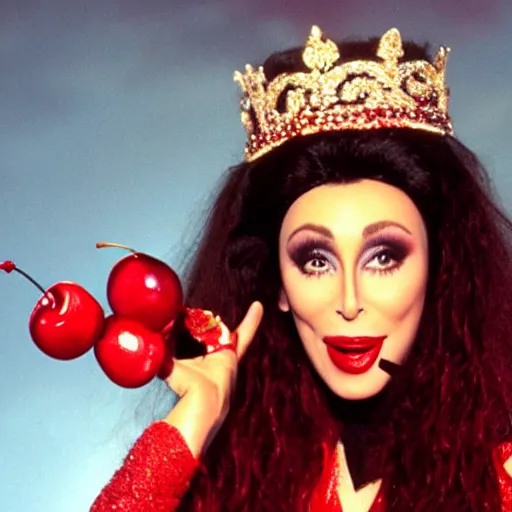 Image similar to cher singing dressed as a cherry