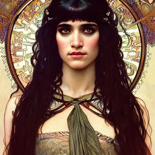 Prompt: realistic detailed face portrait of sofia boutella as cleopatra by alphonse mucha, ayami kojima, amano, charlie bowater, karol bak, greg hildebrandt, jean delville, and mark brooks, art nouveau, neo - gothic, gothic, rich deep moody colors