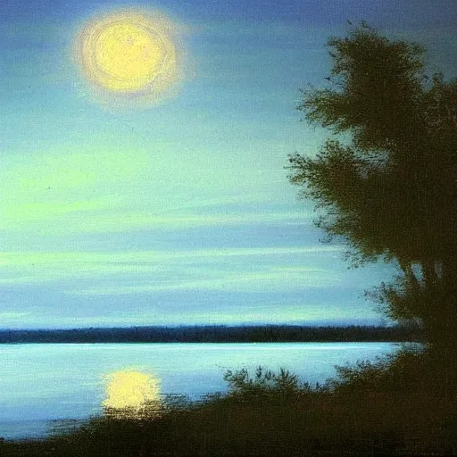 Image similar to mississippi river in the moonlight by bob ross,